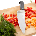 Knife and chopped vegetables